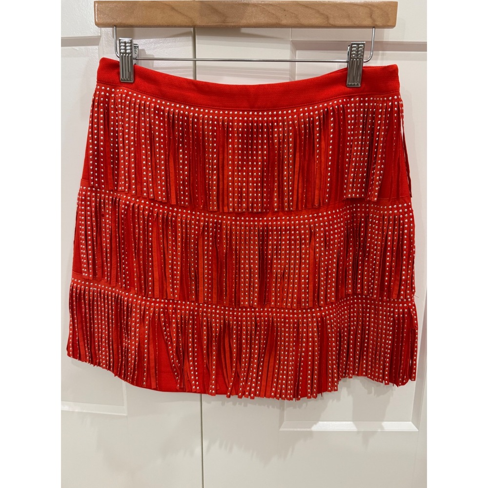 NWT Red Studded Fringe Mini Skirt Game Day Western Festival Medium‎